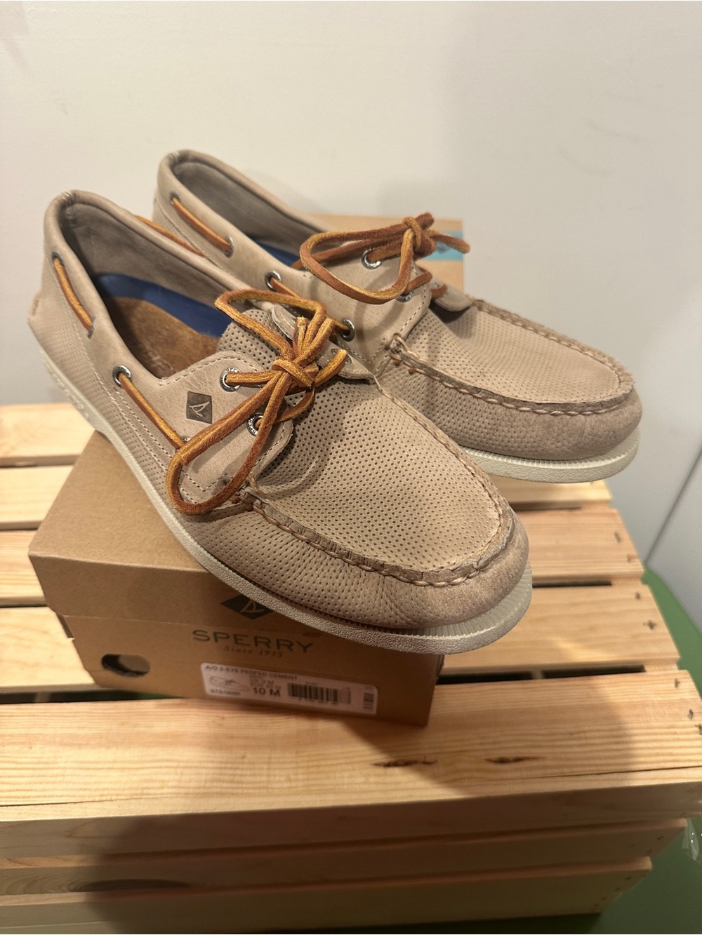 Sperry Men’s Light Taupe Cement Perforated Canvas Boat Shoes - Size 10
